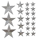 Zlettery 30pcs Silver Star Iron on Patches, 3 Sizes Star Embroidered Patches for Clothing, Jackets, Hats,Backpacks, Jeans
