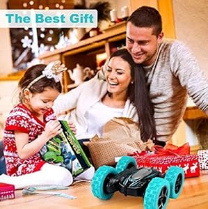Remote Control Car: Double Sided 360Rotating 4WD RC Cars 2.4GHz Electric Race Stunt Toy Car Rechargeable Toy Cars for 6 7 8 9 10 11 12 Year Old Boys Girls Kids Christmas Birthday Gifts Cyan