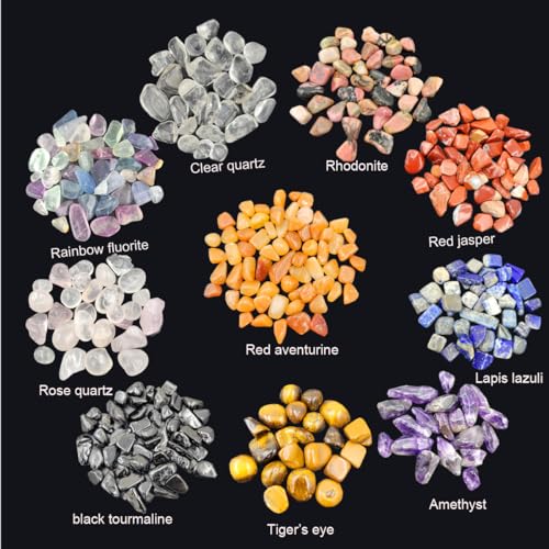 10 Kinds Gemstones and Crystals Set Tumbled Chips Crystals for Jewelry Making,Candle Making,Crushed Stones Rocks and Minerals Science Kit,Black Tourmaline,Rhodonite - Thumbnail 2