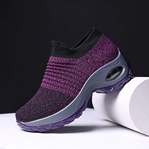 Women's Walking Shoes Sock Sneakers - Mesh Slip On Air Cushion Lady Girls Modern Jazz Dance Easy Shoes Platform Loafers Purple,10 #TOP5