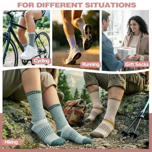 Image of MOGGEI 5 Pairs Merino Wool Hiking Socks Warm Thermal Winter Cozy Cushioned Moisture Wicking Socks for Women & Men
