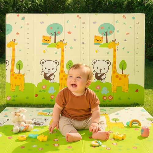 Foldable Reversible Baby Play Mat – 180 x 200 x 1cm Extra Large Waterproof Foam Crawling Mat | Non-Toxic, Soft & Portable Floor Playmat for Infants, Toddlers, Nursery, Bedroom, Playroom (Style 1)