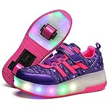 Zapatillas con Dos Ruedas para Niño y Niña LED Luces Skate Roller con Unisex Doble Ruedas Retráctil Skateboarding Rollerblades Zapatos