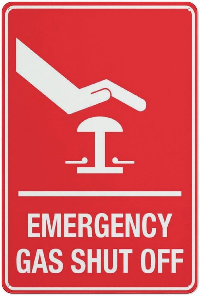Emergency Gas Shut Off Rust-Free Aluminum Warning Sign - Weather Resistant, Waterproof, Easy to Mount for Gas Station, Kitchen, Factory, Indoor/Outdoor 8x12 inch​