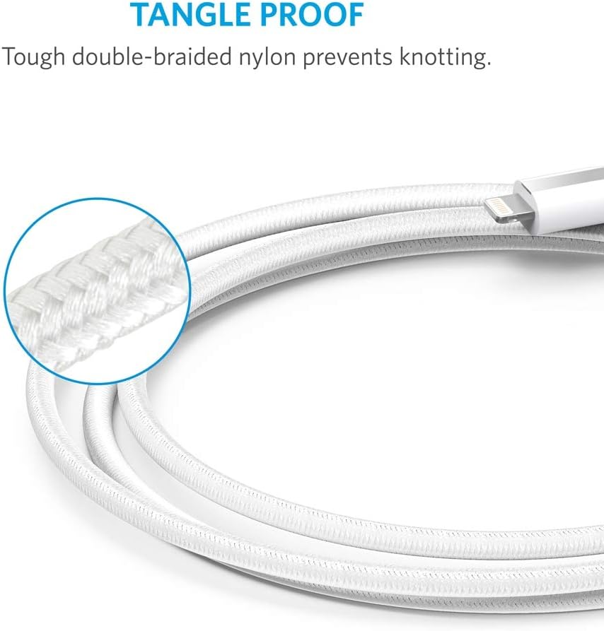 Anker Powerline+ Lightning Cable (6ft) Durable and Fast Charging Cable [Double Braided Nylon] for iPhone X / 8/8 Plus / 7/7 Plus / 6/6 Plus / 5s / iPad and More(White)