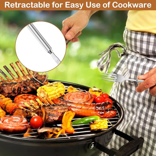2 Stück exquisite ausziehbare Gabellöffel aus Edelstahl, ausziehbare Gabel, lange Gabel, langes Löffelwerkzeug, ausziehbares Gabelgeschirr, Kochlöffel, geeignet zum,für BBQ Abendessen Obst Dessert