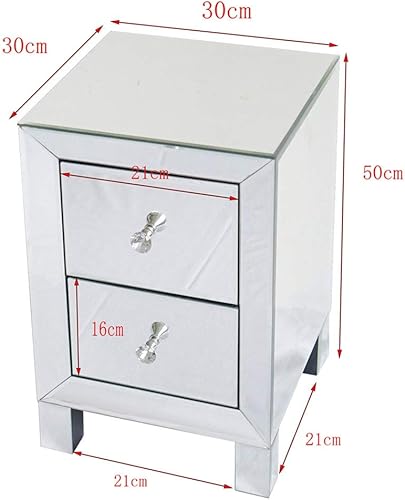 Miniatura 2 de NALLBEIRRAA Mesita de noche con espejo con cajones, mesa auxiliar de espejo plateada con acabado de espejo para sala de estardormitorio (plateado)