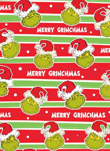 The Grinch Christmas Wrapping Paper Roll – 4 Metres Long Official Dr. Seuss Gift Wrap – Festive Wrapping Paper for Kids & Families