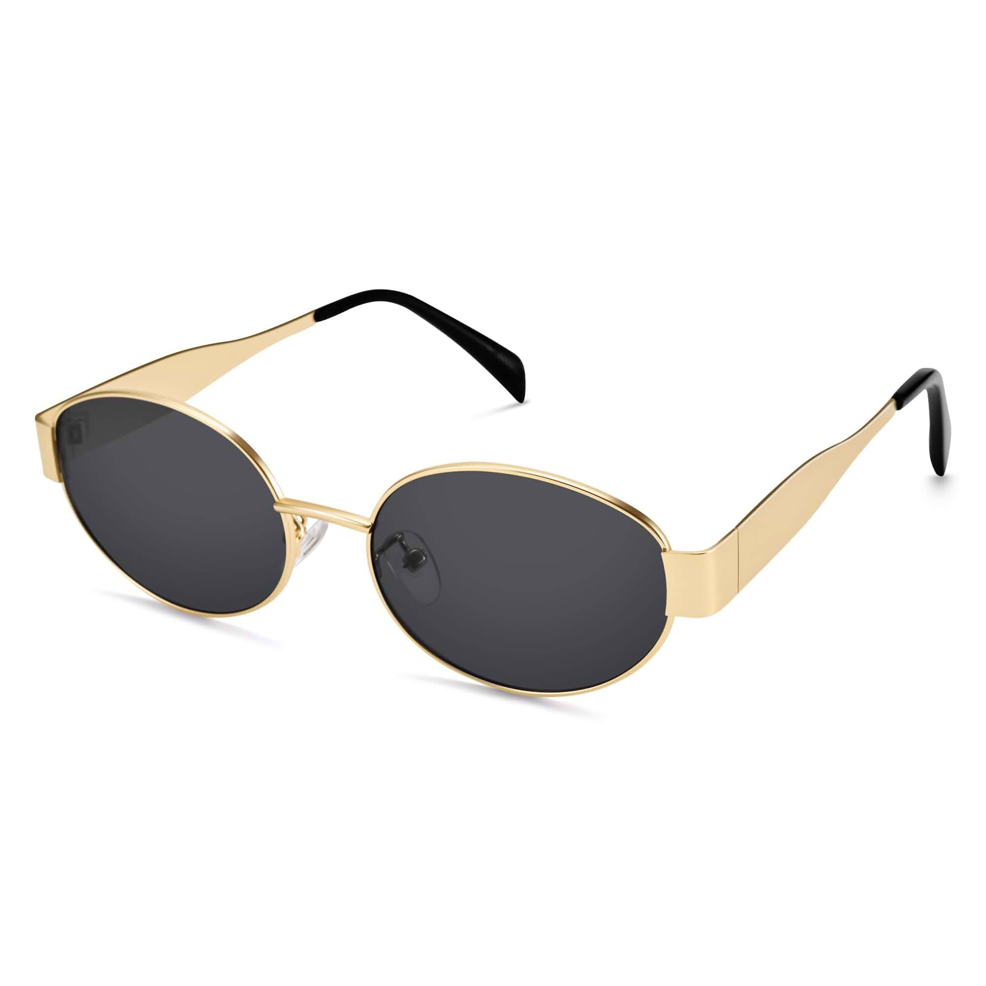 Retro Oval Sunglasses for Women, Trendy Chic Gold Frame Shades Vintage 90s Style Sunnies, UV400 Protection, for Beach, Vacation, Daily Wear