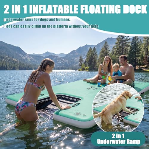 JUSTOOP Inflatable Floating Dock with Water Ramp, Floating Island Raft for Dogs and Adults, Inflatable Dog Float, Multi-Person Air Dock Platform for Lakes, Pools, and Oceans, 6 * 10FT, Teal by JUSTOOP - Image 3