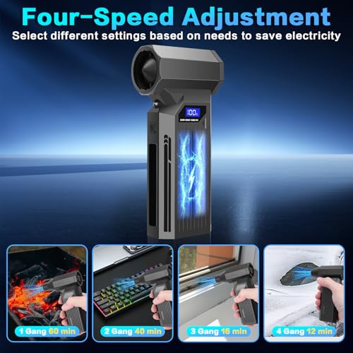 Elektrisches Air Duster- Viafexna 120000RPM Ultra-Starkes Staubgebläse Ohne Kabel, Druckluft, 4-Gang-Mini Gebläse mit Akku, für PC Reinigungsset, Tastatur, Haus, Outdoor und Auto