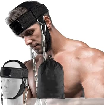 Neck Harness for Weight Training - Head Harness Resistance and Heavy Weight Training | Neck Harness with Heavy Chain Gym Exerciser Accessory | Neck Strengthener (Black)