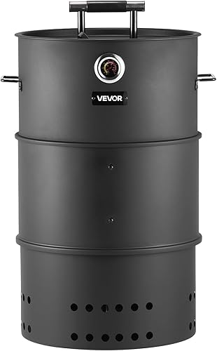 VEVOR Parrilla ahumadora de carbón, ahumador de carbón de barril de 18.5 pulgadas, parrilla de barbacoa de acero recubierto para exteriores con 2