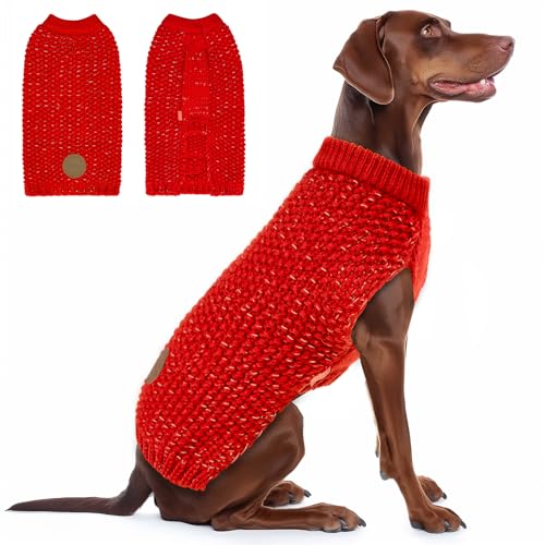 Image of KYEESE Reflective Yarn Dog Sweater for Large Dogs Thick Knit Pullover | Reflective for Visibility, Leash Hole for Walk, Stretchy Fit, Lightweight & Warm, Gentle on Sensitive Skin, Winter Daily Wear