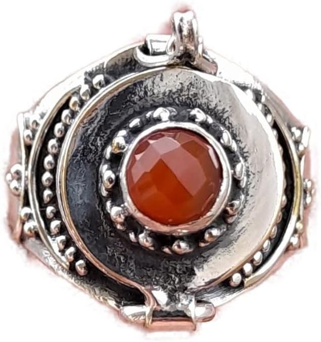 Orange Carnelian Ring, Poison Box Ring, Round Stone Ring, Orange Gemstone Ring, Poison Ring, Round Pill Box Ring, Openable Poison Ring, Carnelian Ring, Handmade Poison Ring, Secret Stash Jewelry