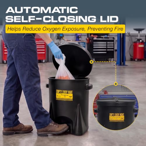 Image of Eagle Oily Waste Can, Self-Closing Lid, 14 Gallon, Made in the USA, Black