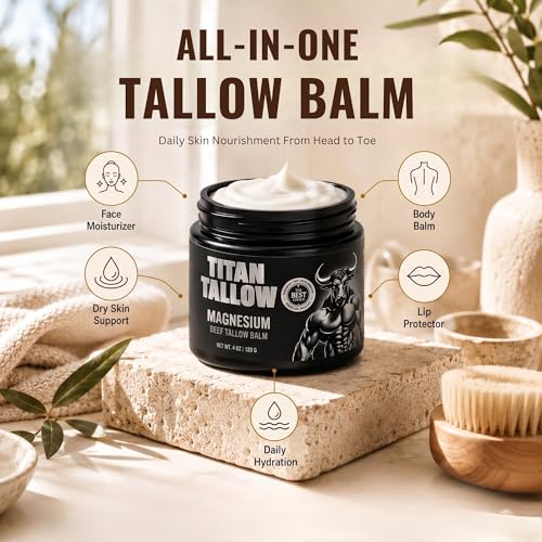 Image of Balm for Face and Body with Magnesium - Grass-Fed, Grass-Finished Beef Tallow Moisturizer with Manuka Honey, Jojoba Oil, Rosehip Oil, Calendula Extract, and Vitamin E
