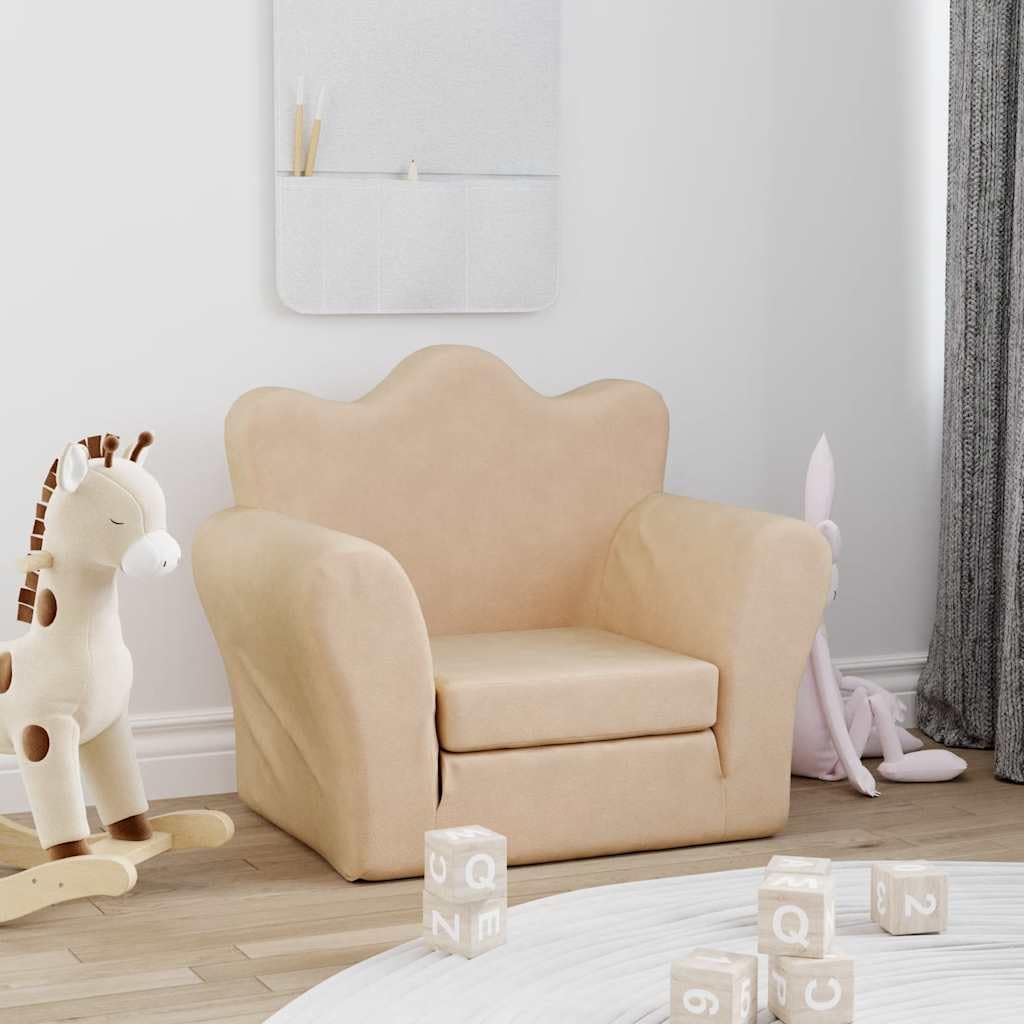 vidaXL Canapé-lit pour Enfants crème Peluche Douce