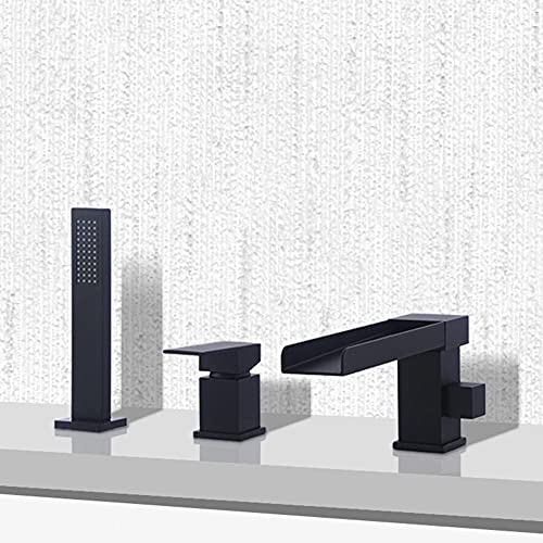 Mitigeur de baignoire 3 trous noir à bec cascade rotatif 180 degrés