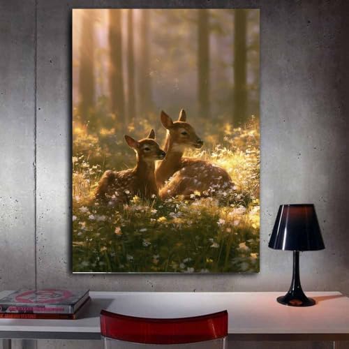 Toile cerfs sauvages mignons tableau salon affiche murale 20x30
