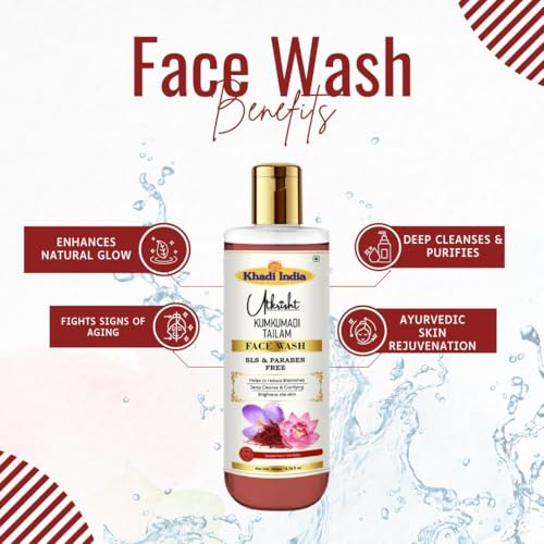 Image of Khadi Kumkumadi Face Wash 200ml | Herbal & Natural | Deep Cleansing & Purifying | SLS & Paraben Free | Ayurvedic Skin Rejuvenation | All Skin Types | Radiant Skin Face Wash for Women & Men