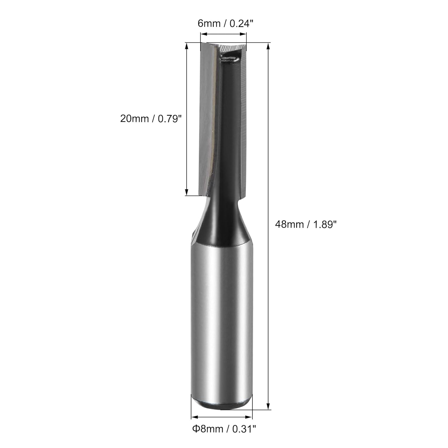 6mm Dia 8mm Shank Bottom Cleaning Router Bit, 2 Flutes Carbide Tipped Cutter Uncoated for Woodworking