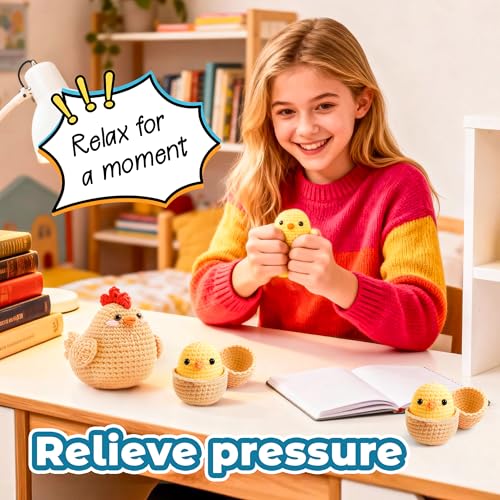 Image of Joyclub Crochet Kit for Beginners 4 Chicken Family with Video for Adults