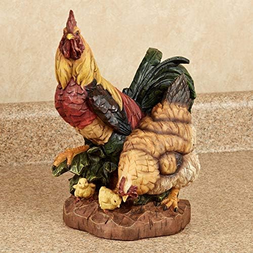 Touch of Class Rooster and Hen Tabletop Accent - Resin - Red, Yellow, Dark Green, Brown, Orange - Chicken Family Sculpture for Kitchen, Dining Room, Sideboard, Island, Countertop