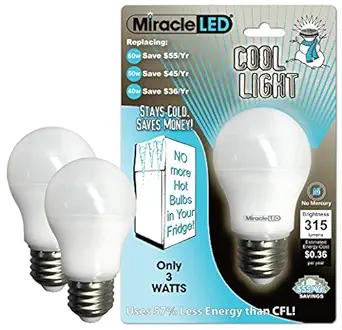 Miracle LED 604724 3-watt Refrigerator and Freezer Long Life Energy Saver Bulb Light, Cool White, 2-Pack
