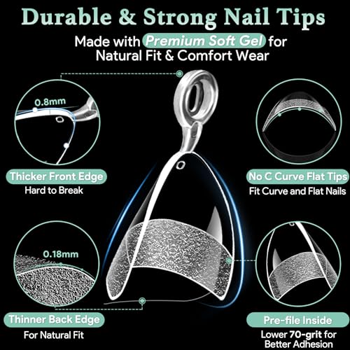 Image of Leykosh Short Almond Half Cover Nail Tips, 15 Sizes 330PCS Soft Gel Fake Nails, Half Matte Pre-Shaped Clear Press On Acrylic Nails No C Curve Gift for Extension, DIY Home Manicure Beauty Gifts