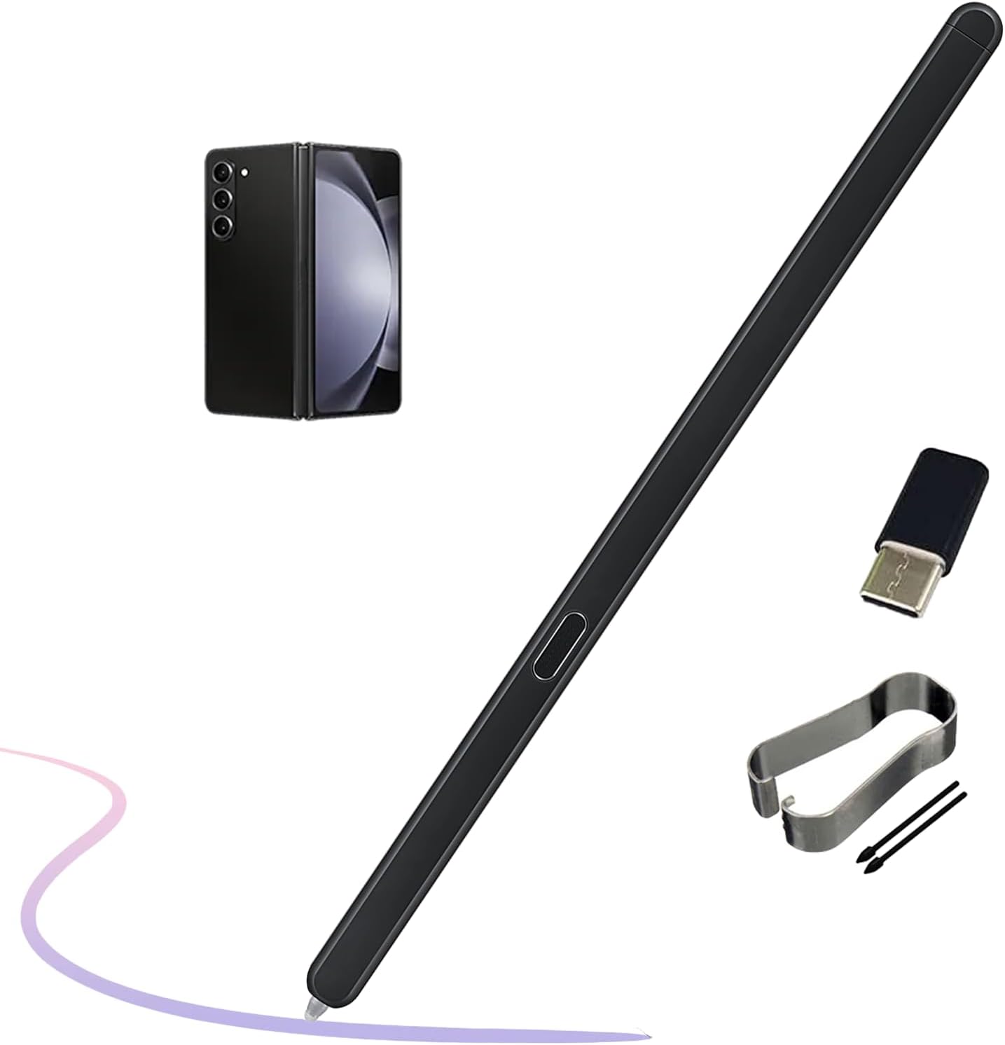DakexiongGalaxy S Pen Fold Edition (Without Bluetooth) for Samsung Z Fold5 5G Stylus Pen Replacement for Samsung Galaxy Z Fold5 5G Touch Stylus Pen with 2 Tips/Nibs & Type-C Converter (Black)