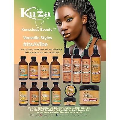 Kuza Jamaican Black Castor Oil Shampoo - Infused with Coconut Oil - for All Hair Types and Color-Treated Hair, 8 fl oz