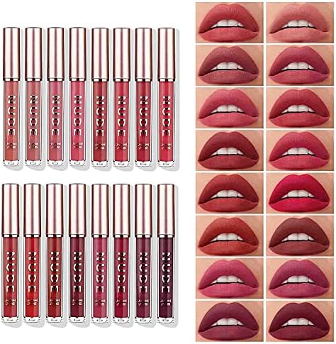 LANGMANNI Matte Liquid Lipstick Makeup Set Velvety Liquid Lipstick Long Lasting Durable Nude Lip Gloss Beauty Cosmetics Set for Girls and Women (16Pcs set)