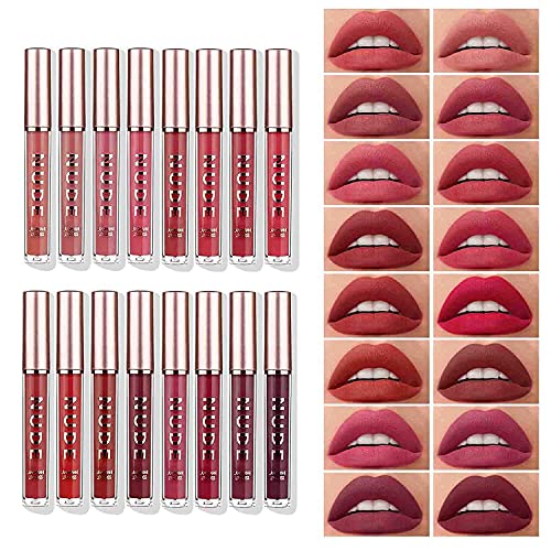 16 Pcs Matte Liquid Lipstick Makeup Set Velvety Liquid Lipstick Long Lasting Durable Nude Lip Gloss Beauty Cosmetics Set for Girls and Women (16PCS)