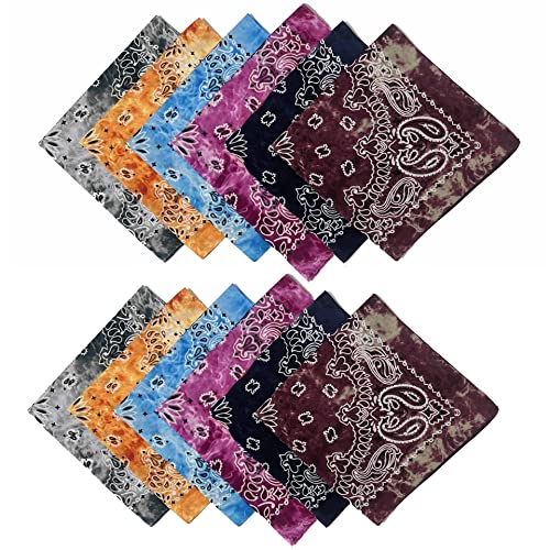 supcow 12 Pack Novelty Gradient Cotton Bandanas Paisley Print Head Wrap Handkerchief