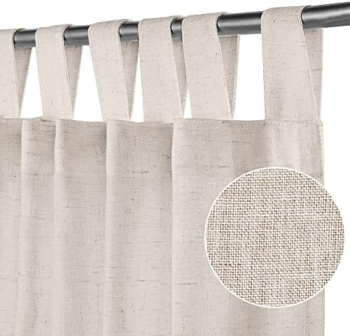 Natural Linen Curtains 84 Inches Long Tab Top Semi Sheer Curtain Drapes Elegant Casual Linen Textured Window Treatments Panels/Drapes, Light Filtering Privacy Added Home Fashion 2 Panels, Natural