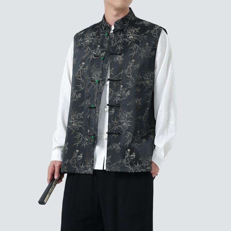 Chaleco de traje estilo chino para hombre con estampado vintage 2