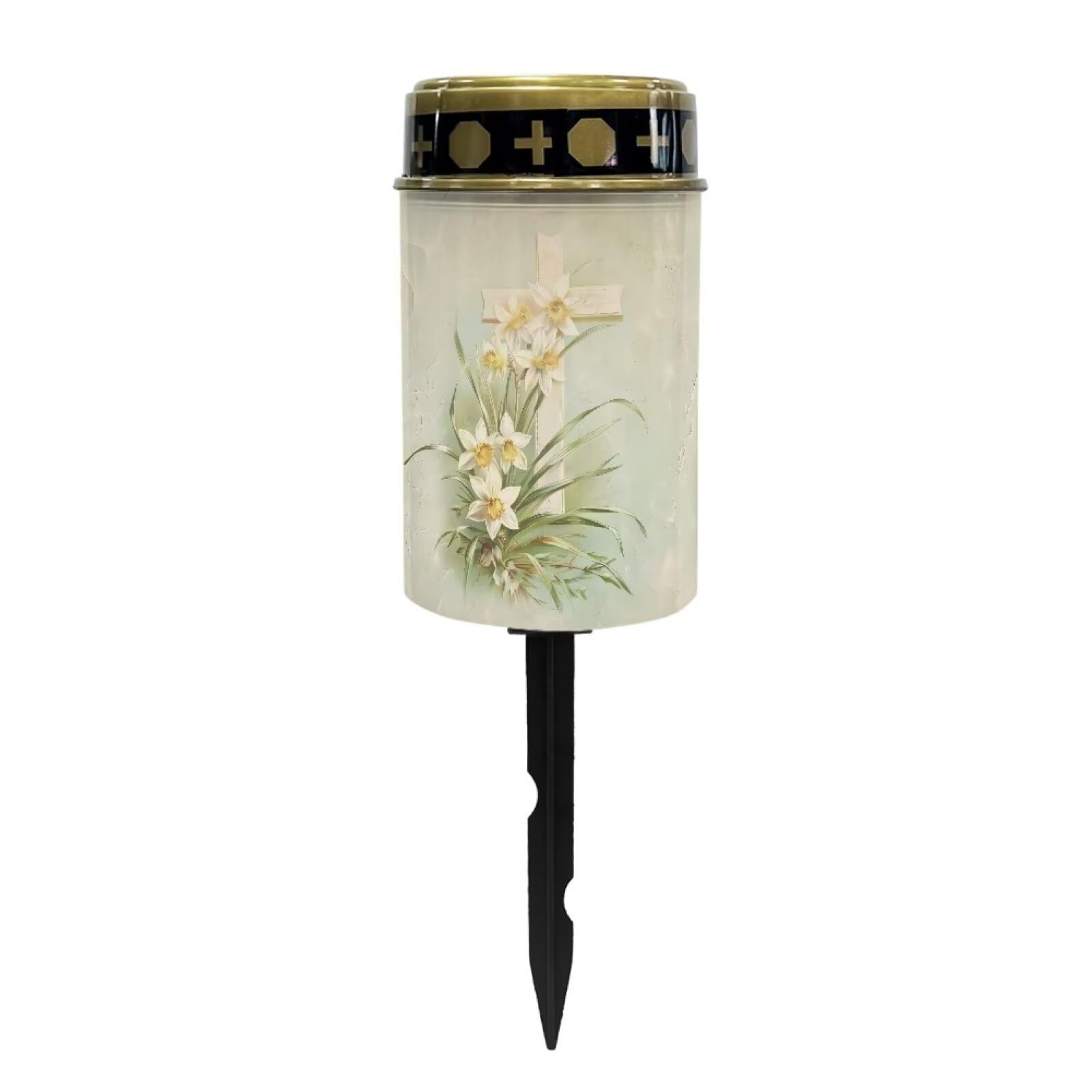 Uorisanigo Cross Floral Solar Grave Lights - Flameless Solar Powered Light for Prayer, Waterproof Cemetery Decor Candle Lamp — image 1