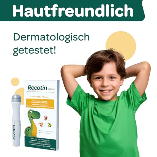 RECOTIN 30x Mückenpflaster + 15ml Roll On Set - 100% natürliche Wirkstoffe - pflegt & kühlt - Insektenstichheiler Set - Urlaub Must Haves - Pflaster gegen Mückenstiche und Bienen
