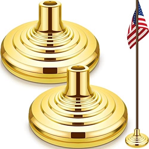 Taiyin 2 Pcs Flag Stand Gold Plastic Flag Pole Stand Base Floor Holder Compatible with 1.3 Inch, 1.1 Inch and 0.9 Inch Diameter Pole for Indoor Outdoor Home Office