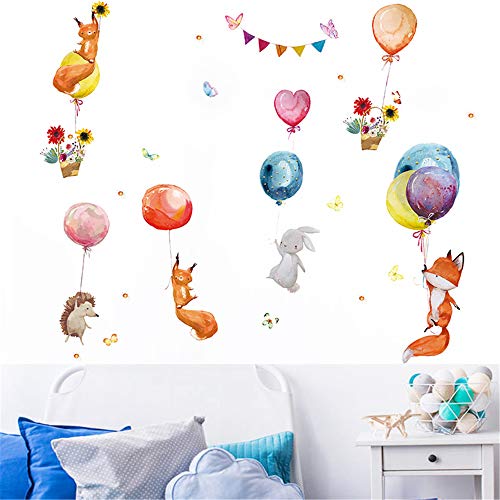 Rofarso Colorful Cute Cartoon Lovely Animals Clouds Balloons Wall Stickers For Kids Watercolor Removable Wall Decals Diy Decorations For Nursery Baby Boys Girls Bedroom Playroom Living Room Gaming Room #TOP4