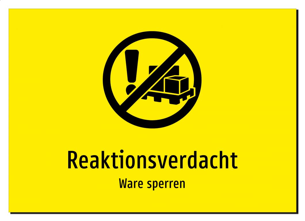 36307-DE-S-07 | Reaktionsverdacht - Ware sperren | Aluminiumschild A4, 297 x 210mm | mit Symbolgrafik und Text