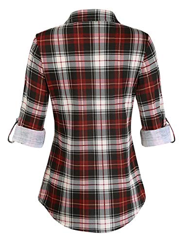 Djt Plaid Shirts For Women, Women's Casual Long Sleeve Button Down Shirt Medium Haute Red #TOP2