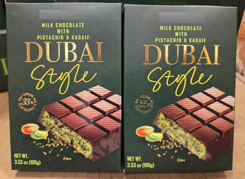 Chocovia Dubai-Style Milk Chocolate with Pistachio and Kadayif 3.53oz (Two Bars)