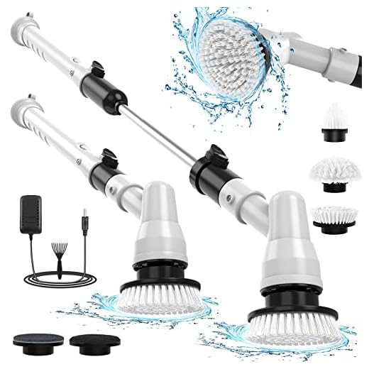Electric Spin Scrubber, GOFOIT Cordless Shower Scrubber for Cleaning Bathroom, Tile, Floor, Tub and Power Cleaning Brush with Adjustable Extension Handle and 5 Replaceable Rotating Brush Heads