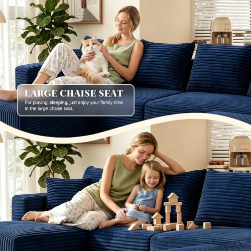 Image of 118 inch Modular Sectional Sofa with Chaise & Ottoman, Navy Blue
