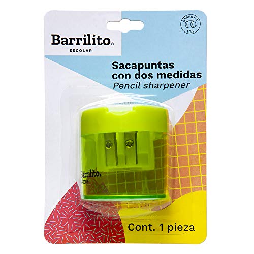 Listado de Sacapuntas los más recomendados. 40 Barrilito Sacapuntas plástico doble orificio con contenedor. Blíster con 1 pieza. SPT36B