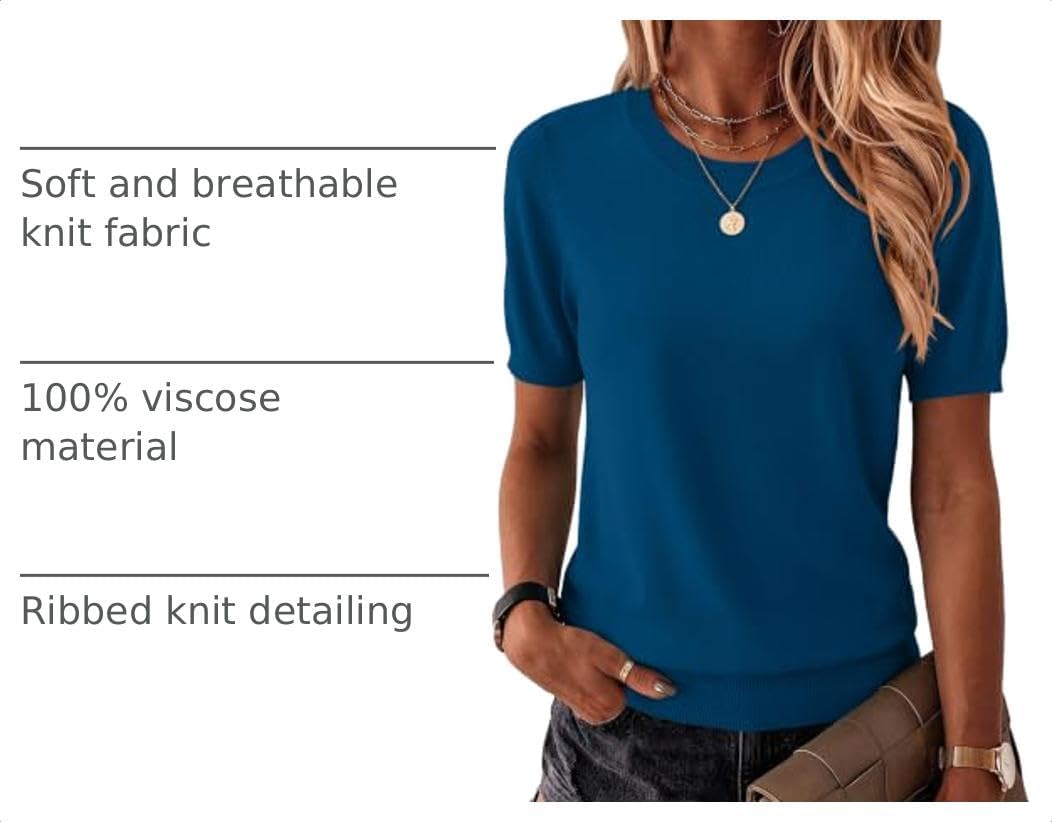  Womens Tops Short Sleeve Sweater Crewneck Basic Fashion Clothing thumbnail