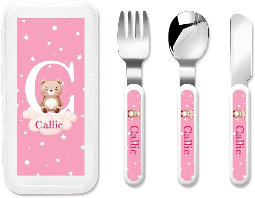 CALLIE Personalized Cartoon Animal Stainless Steel Cutlery Set - Customizable Name and Initials for Mealtime, Gifts for Son Daughter