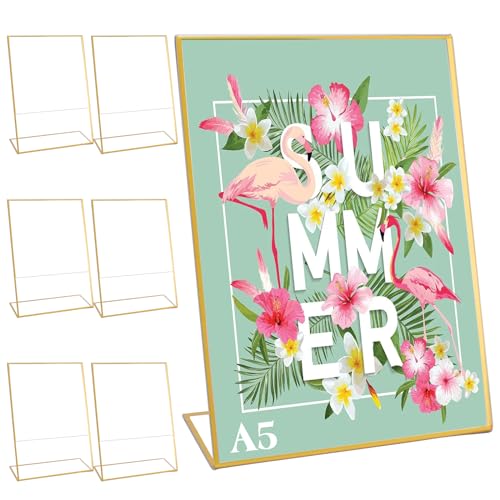 6 unidades A5 Suporte de mesa transparente em forma de L, moldura de fotos dourada expositor de etacrilo, A5, como suporte de menu, preços, fotos para mesa, 21,5 cm x 15,3 cm